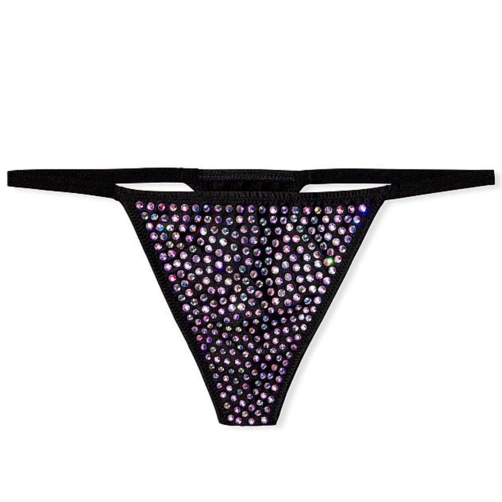 VS Rhinestone Shine V-String Thong Panty Black